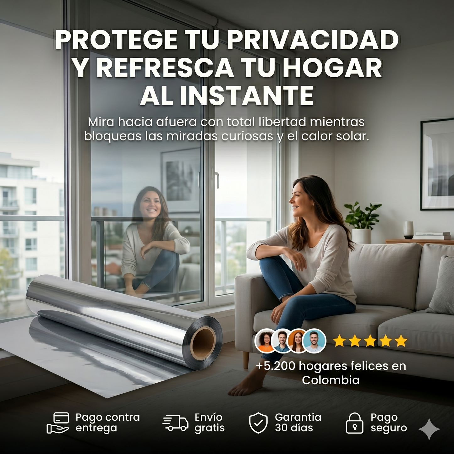 3x1 OFERTA | 3 METROS Lámina Térmica Unidireccional de Privacidad para Vidrio 🔥