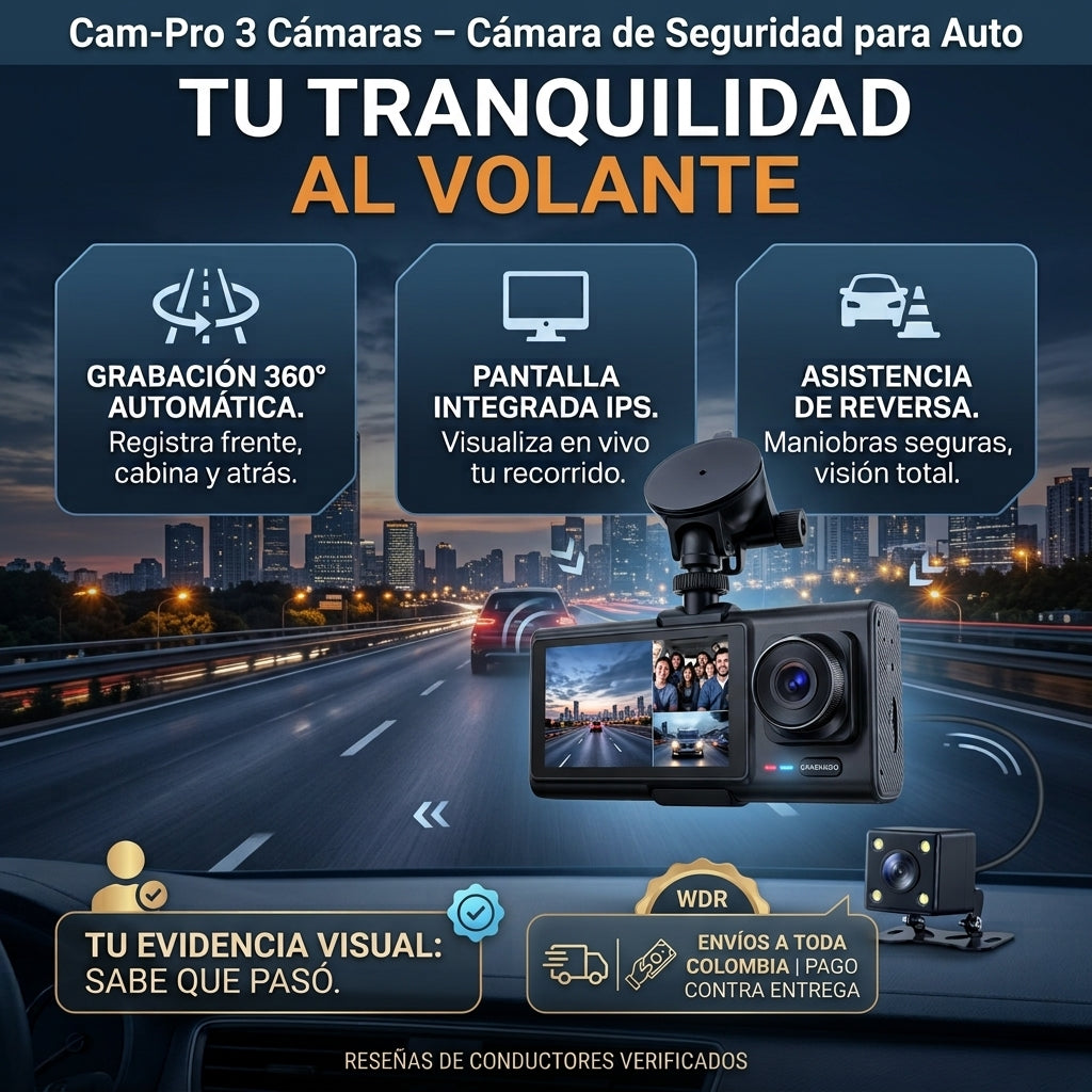 Cam-Pro 3 Cámaras – Cámara de Seguridad para Auto