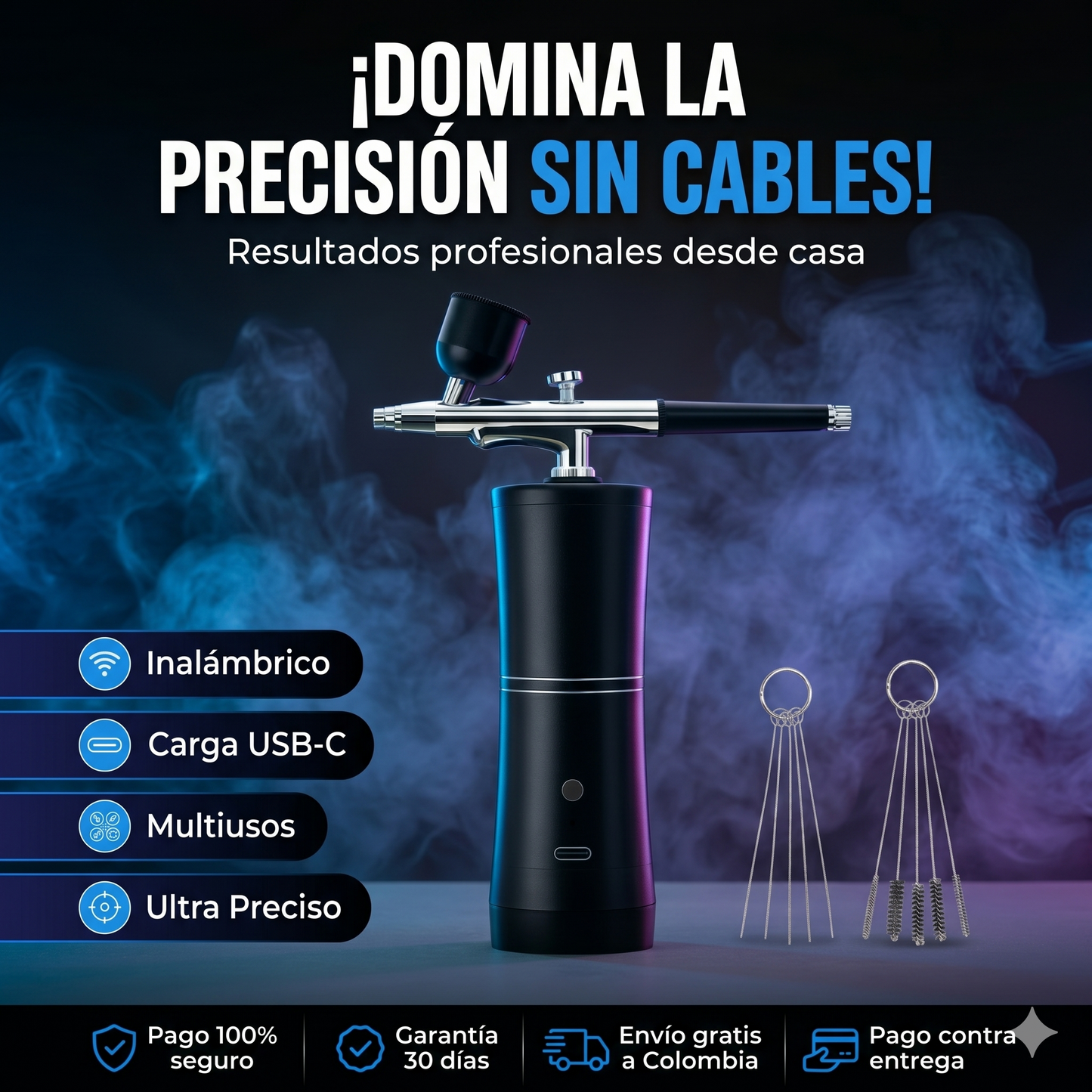 AirBrush Pro - Kit Aerógrafo Inalámbrico -  Pinta con precisión profesional donde quieras, sin cables ni límites.