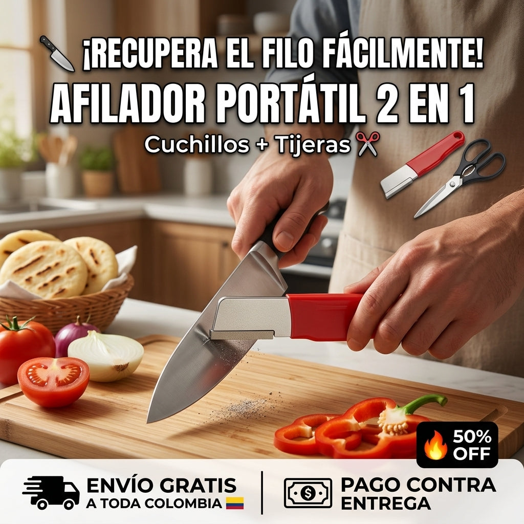 Afilador Portátil 2 en 1 – Cuchillos y Tijeras con Mejor Filo en Minutos 🔪
