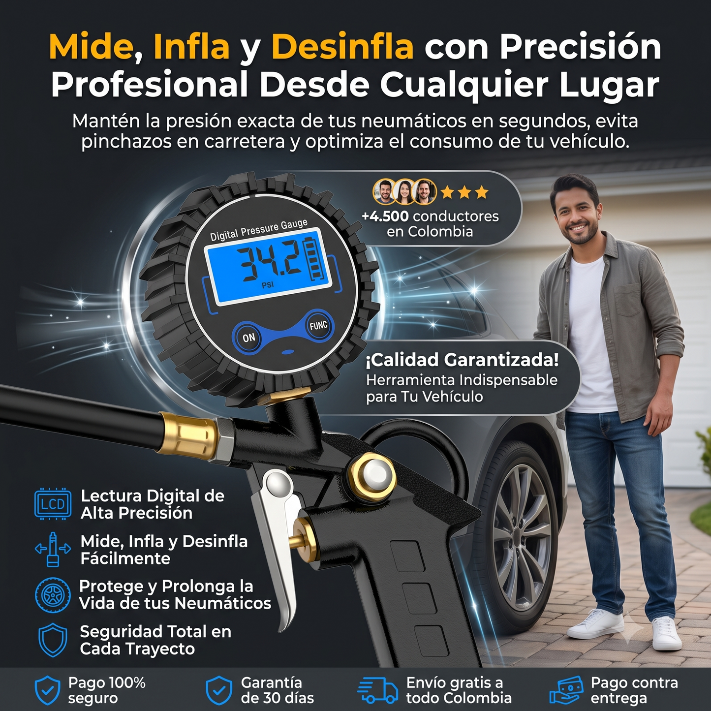 Medidor Digital de Presión para Neumáticos