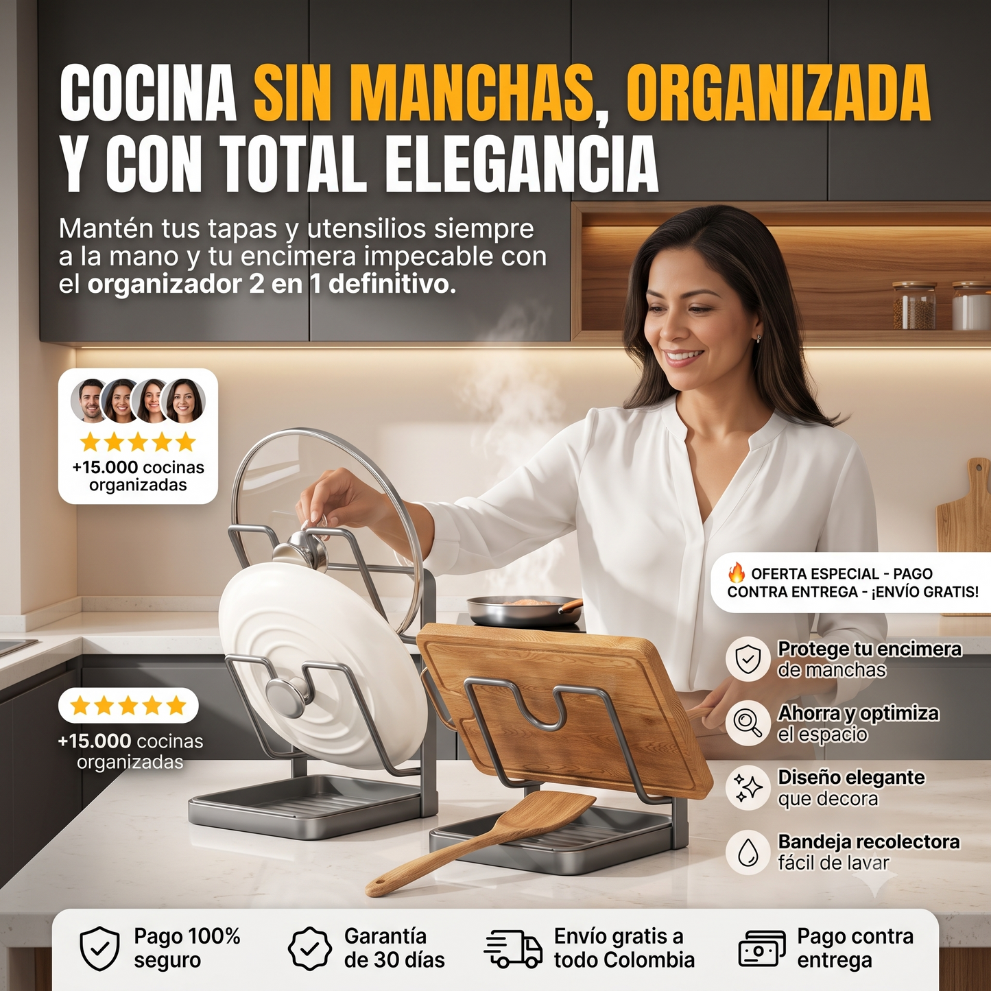 Organizador 2 en 1 para Tapas y Utensilios