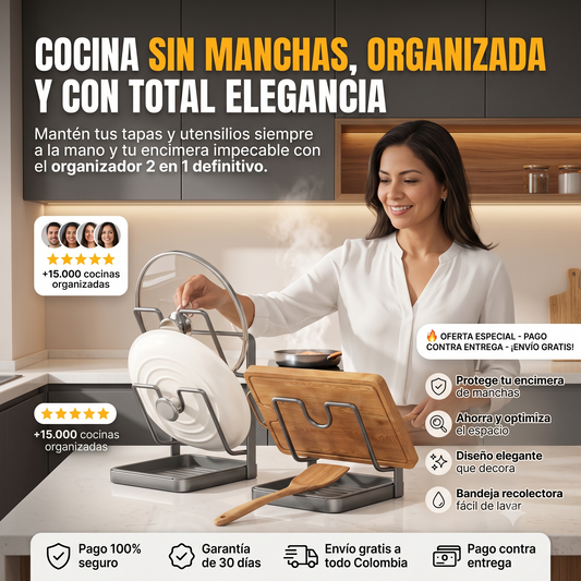 Organizador 2 en 1 para Tapas y Utensilios