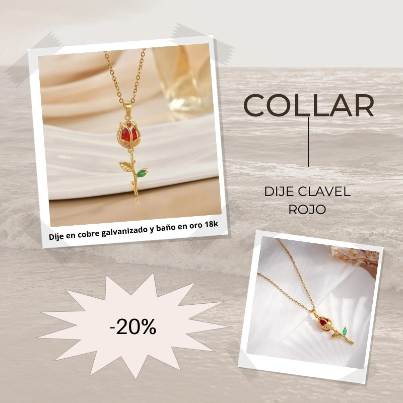 COLLAR DIJE CLAVEL ROJO