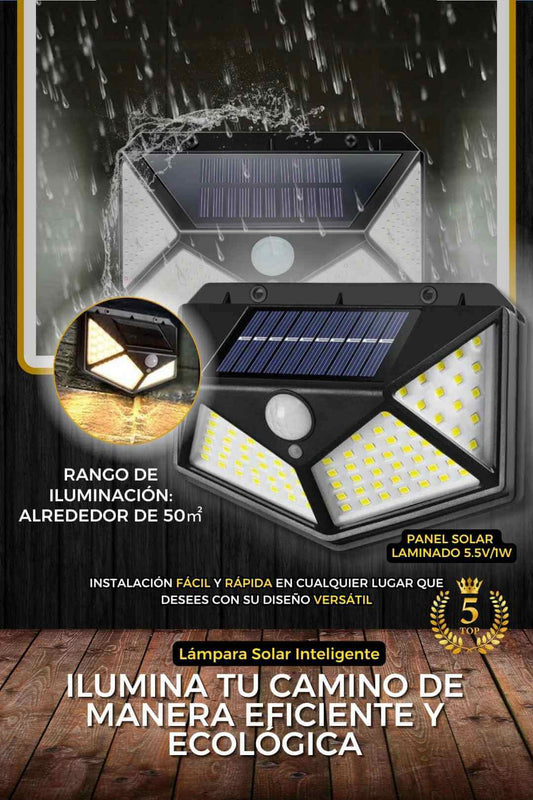 LAMPARA SOLAR INALAMBRICA 100 LEDS IP67 ILUMINACIÓN DETECCIÓN DE MOVIMIENTO