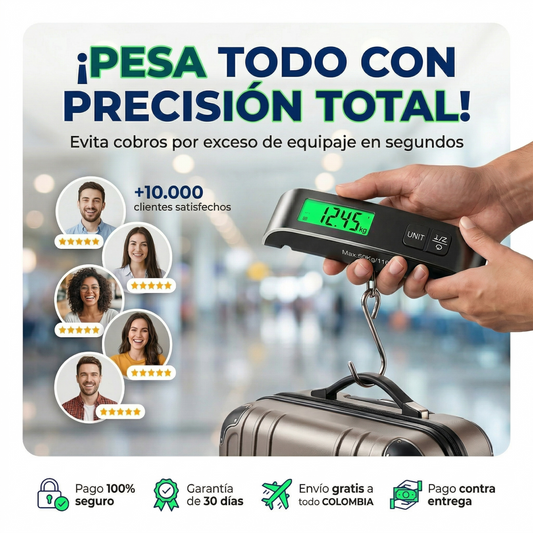 Balanza Portátil⚖️ Precisión en tu mano Pesa equipaje, comida o paquetes en segundos🧳🍏📦