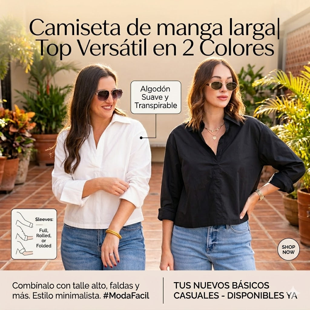 Camiseta de manga larga| Top Versátil en 2 Colores ✨