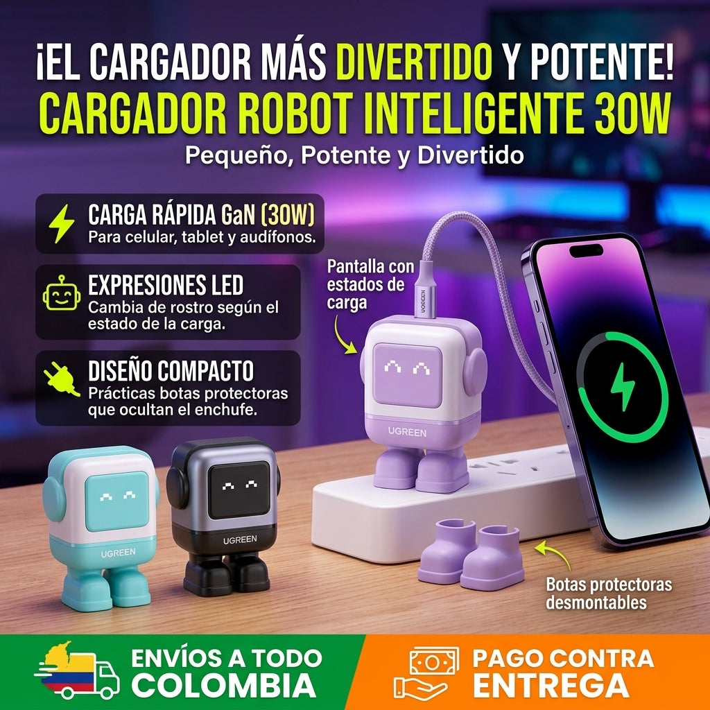 Cargador Robot Inteligente 30W – Pequeño, Potente y Divertido