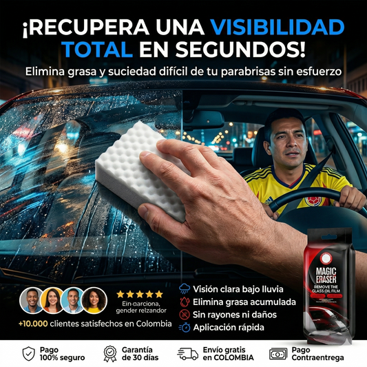 Esponja Mágica para Cristales -  Elimina suciedad difícil y recupera una visibilidad clara al instante 🚗✨