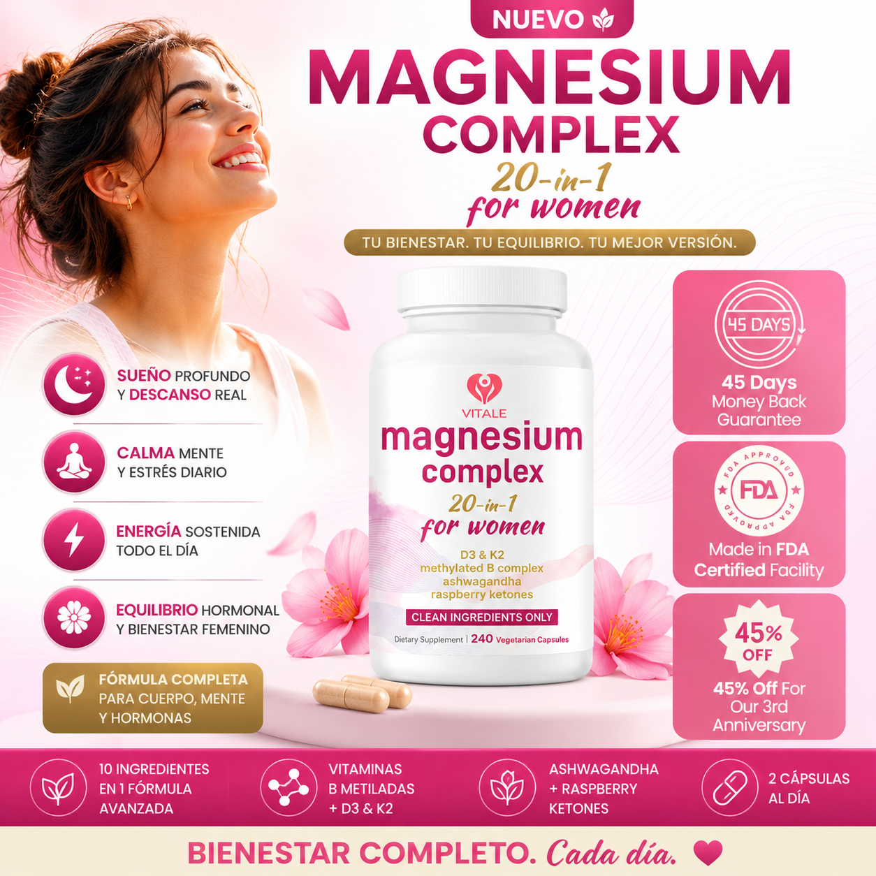 MAGNESIO WOMAN 20 + | Fórmula Avanzada de Bienestar Femenino