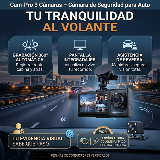 Cam-Pro 3 Cámaras – Cámara de Seguridad para Auto